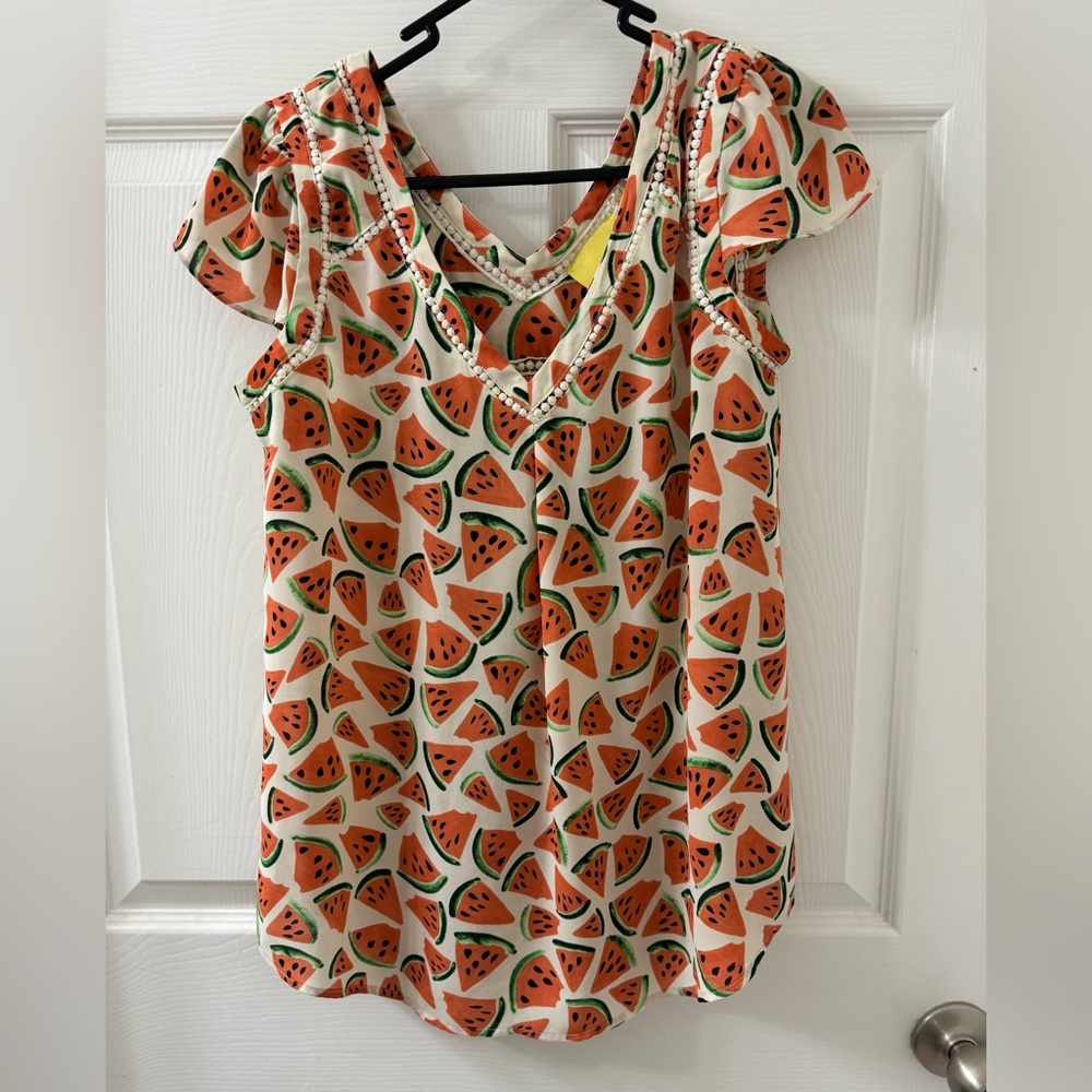 Anthropologie Meave watermelon print blouse - 0